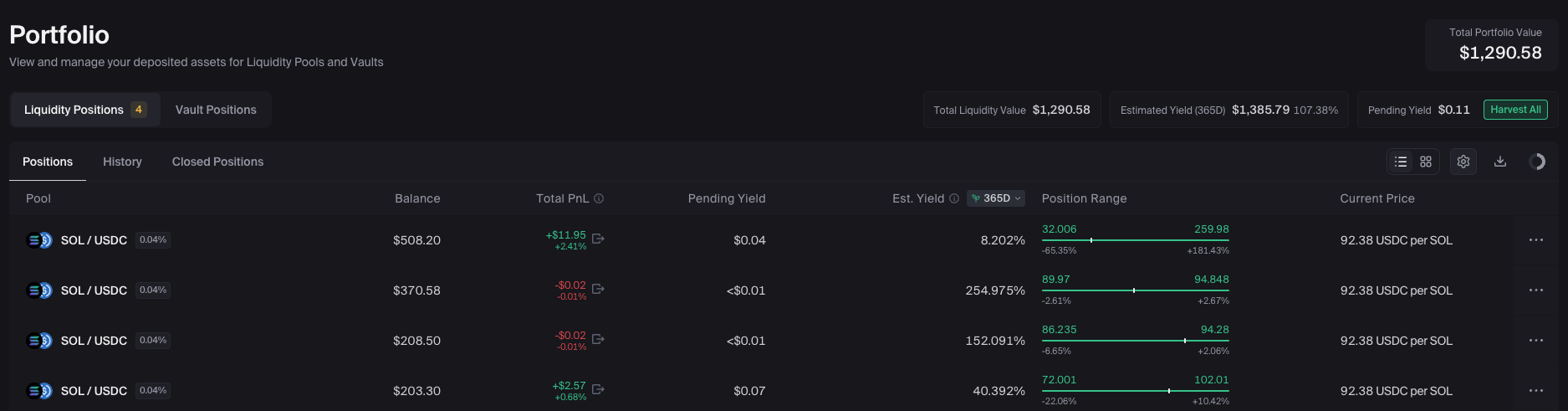 Orca SOL/USDC bucketed positions